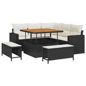 vidaXL Set Divano da Giardino 9 pcs Nero e Crema polyrattan