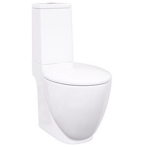 vidaXL Vaso WC in Ceramica da Bagno Rotondo Base con Scarico Bianco