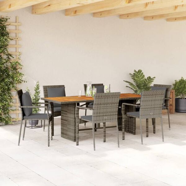 vidaXL Set da Pranzo da Giardino 7 pz con Cuscini in Polyrattan Grigio