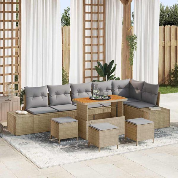 vidaXL Set Divano da Giardino con cuscino 10 pcs Beige Poly Rattan