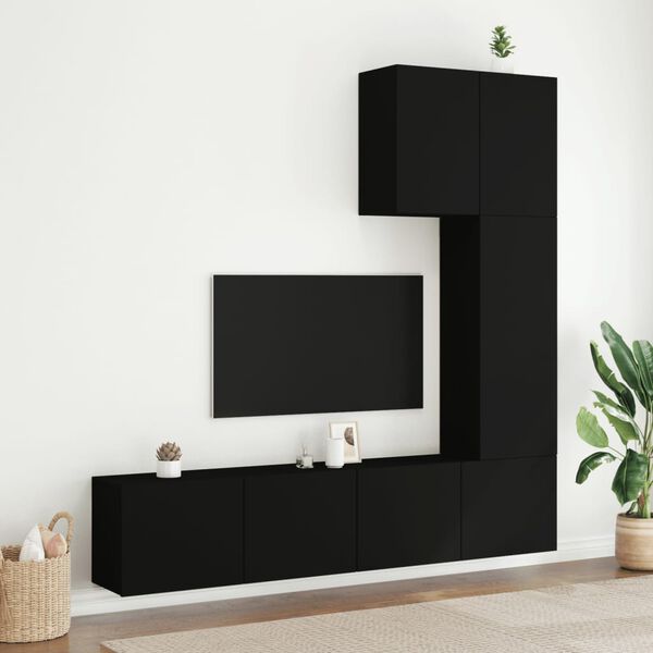 vidaXL Mobili TV a Muro 5pz Neri in Legno Multistrato