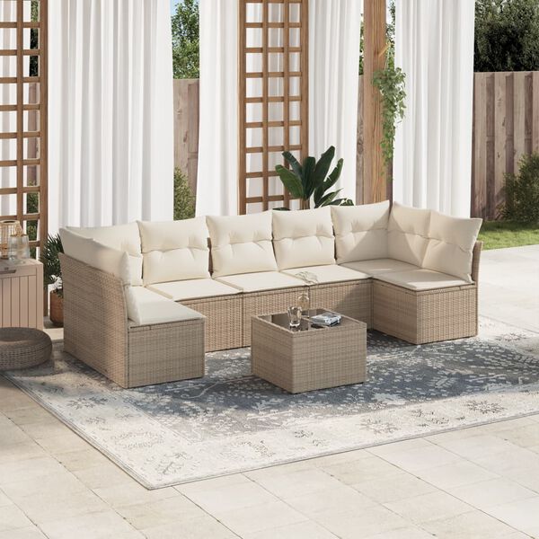 vidaXL Set Divano da Giardino 8 pz con Cuscini Beige in Polyrattan