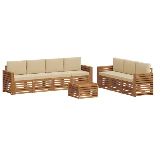 vidaXL Set divani 8 pcs Naturale e Beige Legno di Acacia Massello