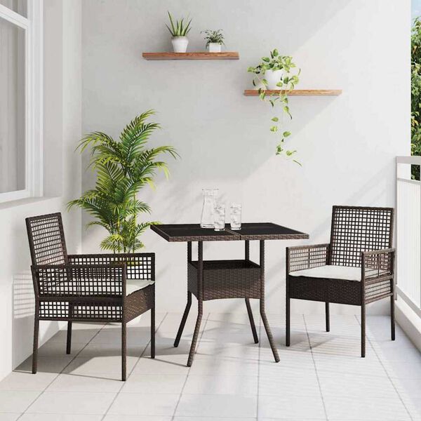 vidaXL Set da Pranzo per Giardino 3 pcs Marrone Poly Rattan