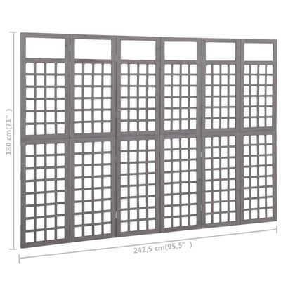 vidaXL Divisorio a 6 Pannelli in Legno di Abete Grigio 242,5x180 cm