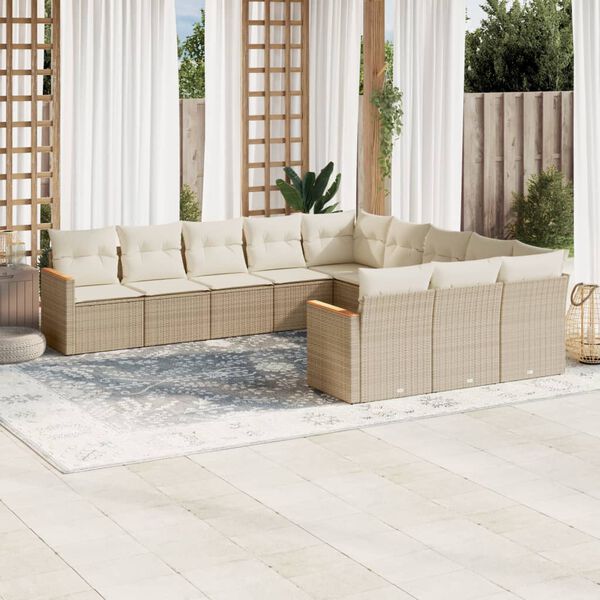 vidaXL Set Divani da Giardino 11 pz con Cuscini Beige in Polyrattan