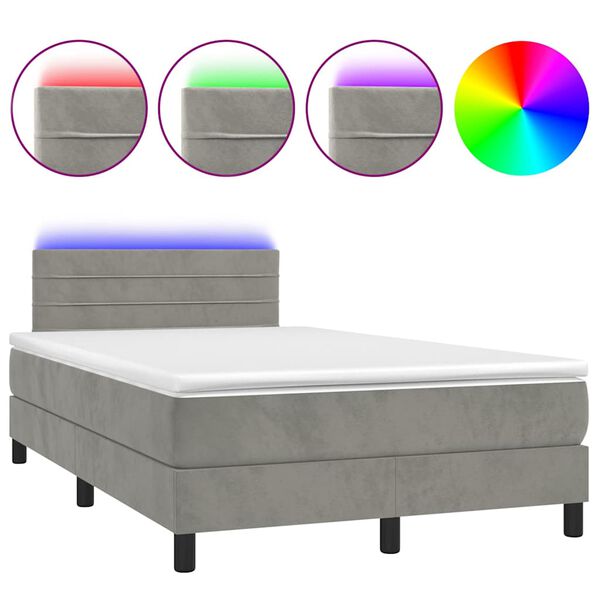 vidaXL Letto a Molle con Materasso e LED Grigio Chiaro 120x190 cm Velluto