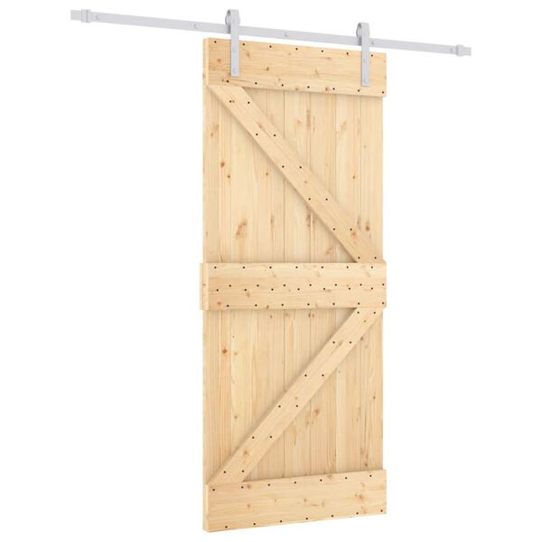 vidaXL Porta Scorrevole con Set Hardware 90x210 cm Legno Massello Pino