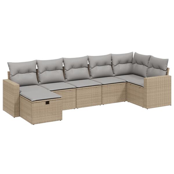 vidaXL Set Divano da Giardino 7 pz con Cuscini Beige Misto Polyrattan