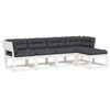 vidaXL Set Divani Giardino 5pz con Cuscini Bianco Legno Massello Pino