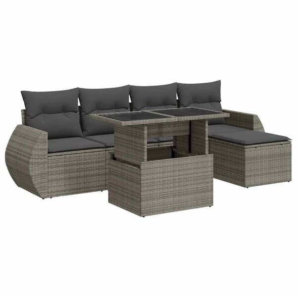 vidaXL Set Divano da Giardino 6 pz con Cuscini Grigio in Polyrattan