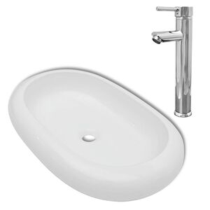 vidaXL Lavello Bagno con Miscelatore in Ceramica Ovale Bianco