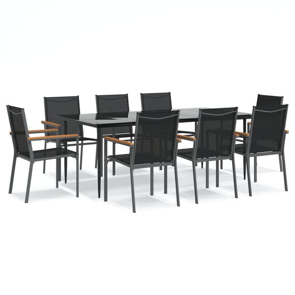 vidaXL Set da Pranzo da Giardino 9 pz Nero in Textilene e Acciaio