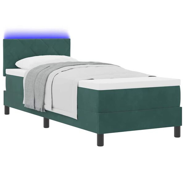 vidaXL Letto a Sorgente LED con led Verde Scuro 80 x 200 cm Velluto