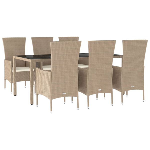 vidaXL Set da Pranzo da Giardino 7 pz con Cuscini Beige in Polyrattan