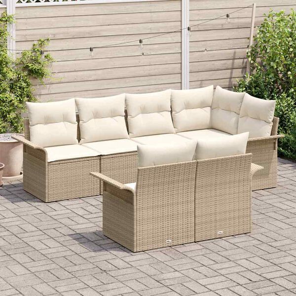 vidaXL Set Divano da Giardino con cuscino 7 pcs Beige Poly Rattan