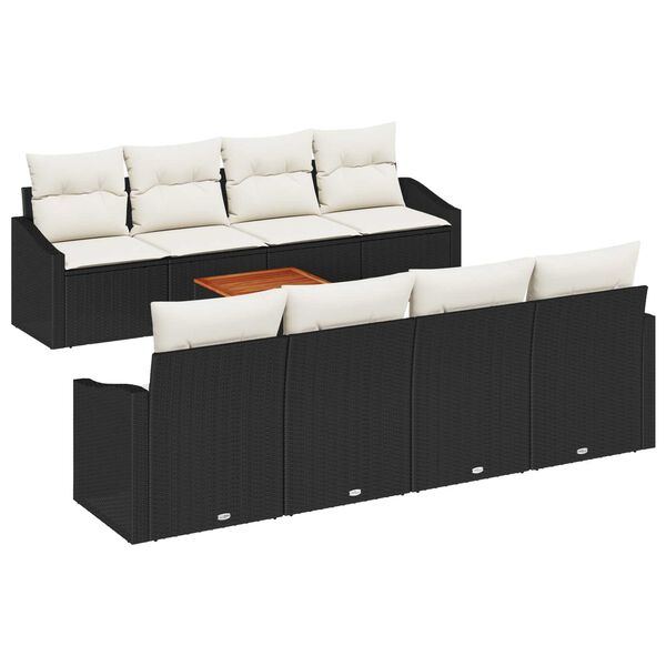 vidaXL Set Divano da Giardino 9 pcs Nero e Crema polyrattan