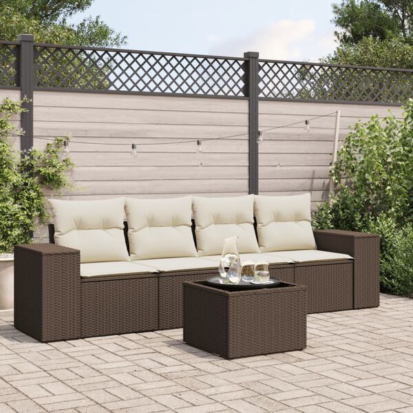 vidaXL Set Divano da Giardino 5 pz con Cuscini Marrone in Polyrattan