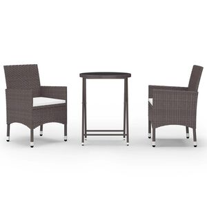 vidaXL Set Bistrot Giardino 3 pz Polyrattan e Vetro Temperato Marrone