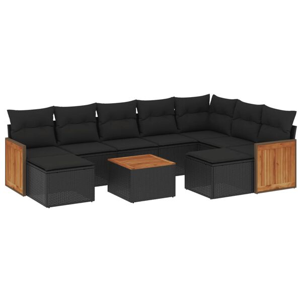 vidaXL Set Divani da Giardino 10pz con Cuscini in Polyrattan Nero