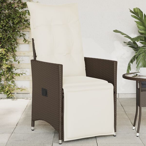 vidaXL Sedia Reclinabile da Giardino con Cuscini Marrone in Polyrattan