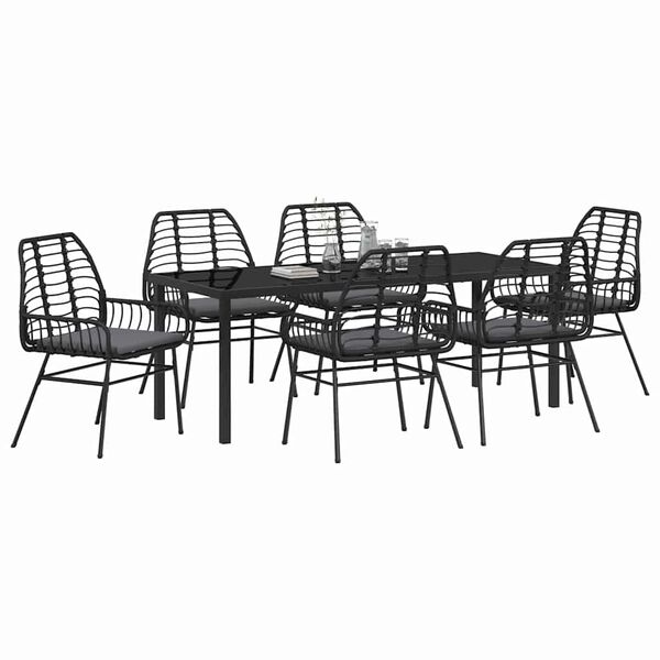 vidaXL Set da Pranzo per Giardino 7 pcs Nero polyrattan
