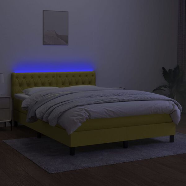 vidaXL Letto a Molle con Materasso e LED Verde 140x200 cm in Tessuto