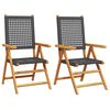 vidaXL Sedie pieghevoli, 2 pezzi, in legno massello di acacia nero e polyrattan