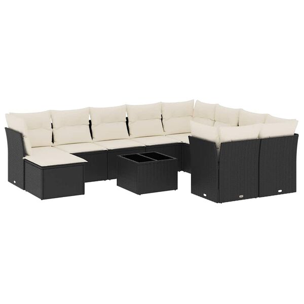 vidaXL Set Divani da Giardino 11 pz con Cuscini in Polyrattan Nero