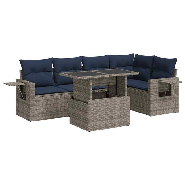 vidaXL Set Divano da Giardino 6pz con Cuscini Grigio Polyrattan Acacia
