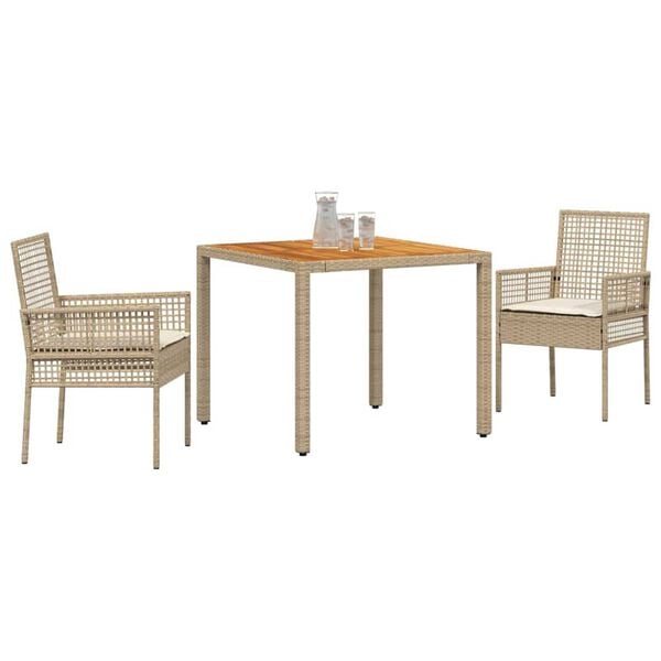 vidaXL Set da Pranzo per Giardino 3 pcs Beige polyrattan