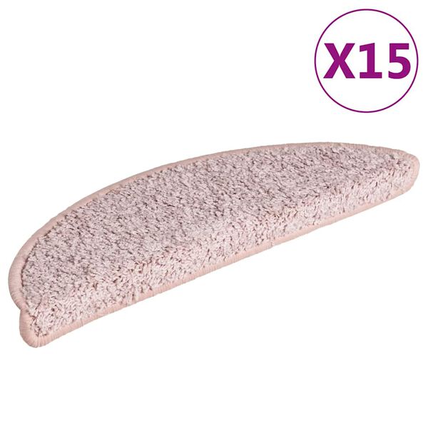 vidaXL Tappetini per scale 15 pz 56x17x3 cm rosa chiaro semicircolari