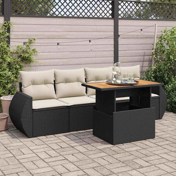 vidaXL Set Divani da Giardino 5 pz con Cuscini in Polyrattan Nero