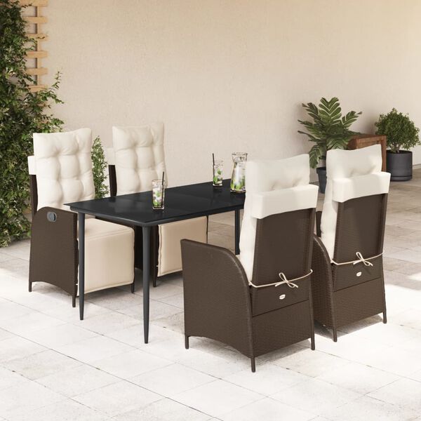 vidaXL Set da Pranzo da Giardino 5pz con Cuscini in Polyrattan Marrone