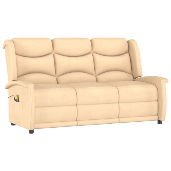 vidaXL Poltrona Massaggiante Reclinabile a 3 Posti Crema Microfibra