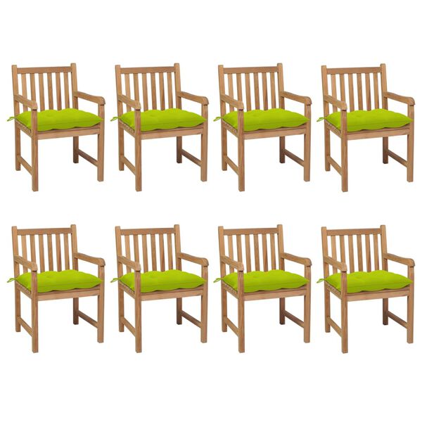 vidaXL Sedie Giardino 8 pz con Cuscini Verde Brillante Massello Teak