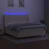 vidaXL Letto a Molle con Materasso e LED Crema 160x200 cm in Tessuto