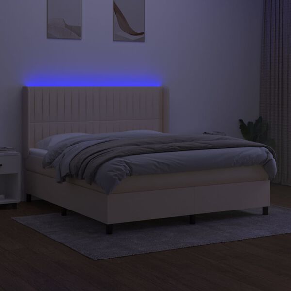 vidaXL Letto a Molle con Materasso e LED Crema 160x200 cm in Tessuto