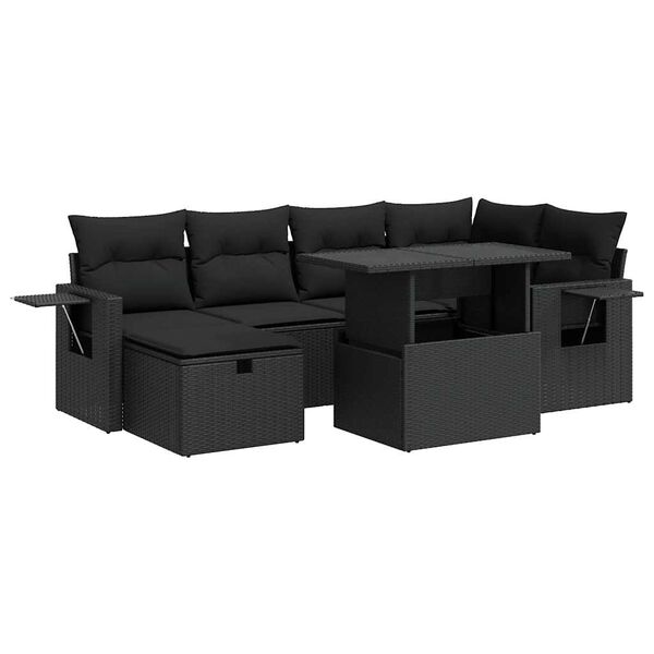 vidaXL Set Divani da Giardino con Cuscini 7pz Nero Polyrattan