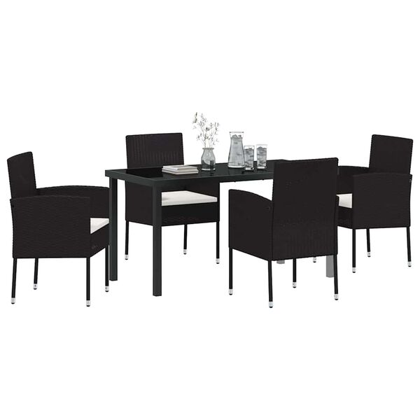 vidaXL Set da Pranzo per Giardino con cuscino 5 pcs Nero polyrattan