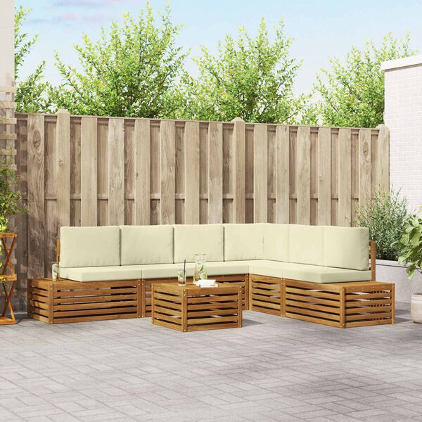 vidaXL Set di divani da esterno con cuscino 7 Pezzo Naturale e Crema