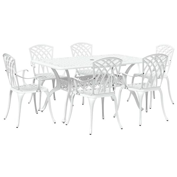 vidaXL Set da Pranzo per Giardino 7 pcs Bianco Alluminio