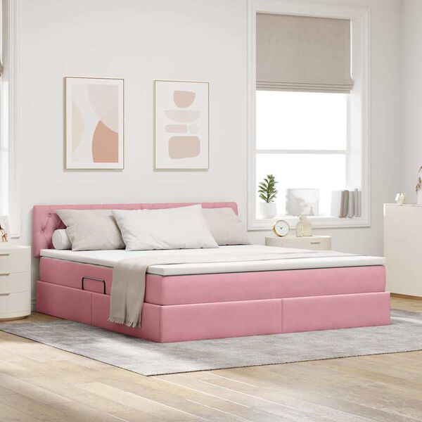 vidaXL Letto con Contenitore con materasso Rosa 180 x 200 cm Velluto