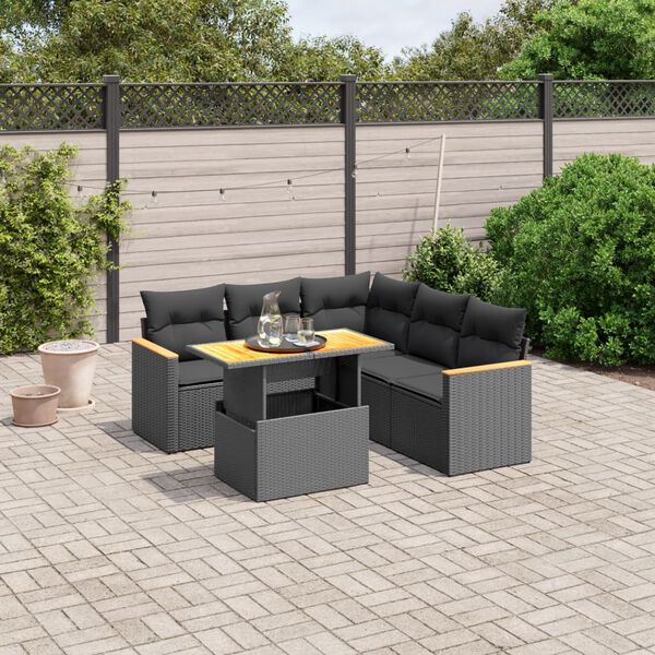 vidaXL Set Divano da Giardino 6 pz con Cuscini Nero in Polyrattan
