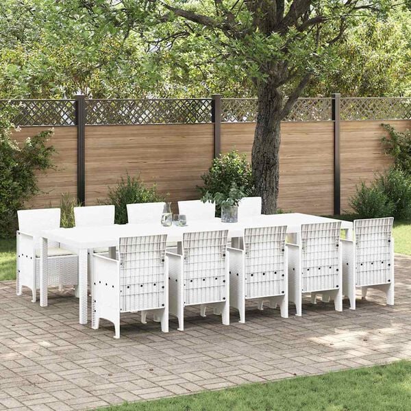 vidaXL Set da Pranzo per Giardino con cuscino 11 pcs Bianco
