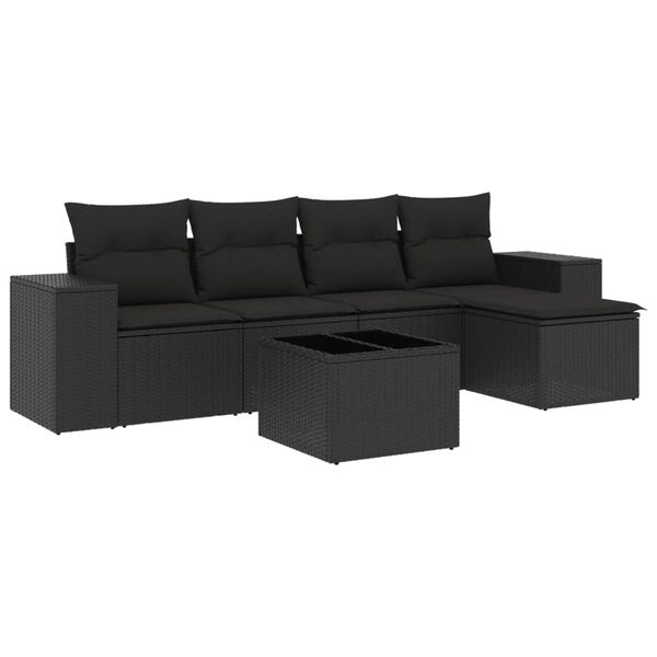 vidaXL Set Divano da Giardino 6 pz con Cuscini Nero in Polyrattan