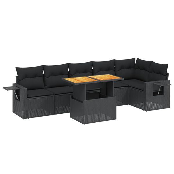 vidaXL Set Divani da Giardino con Cuscini 7pz Nero Polyrattan