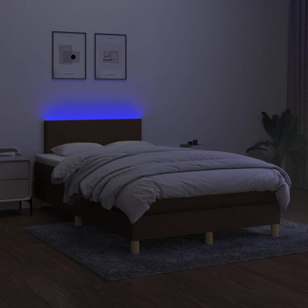 vidaXL Letto a Molle Materasso e LED MarroneScuro 120x190cm in Tessuto