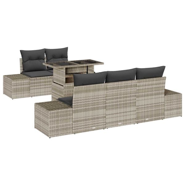 vidaXL Set di divani con cuscino 6 pcs Grigio chiaro polyrattan