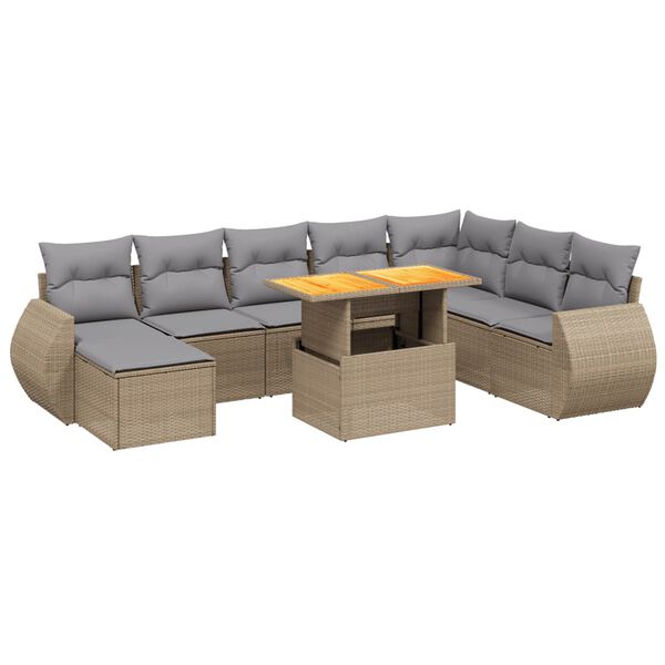 vidaXL Set Divano da Giardino 9 pz con Cuscini Beige in Polyrattan